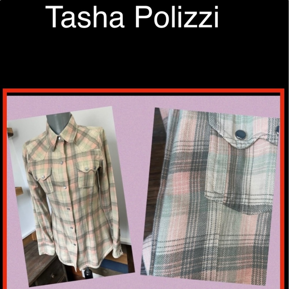 New Tasha Polizzi Western Pearl Snap button front warm flannel Shirt pink/gr… - Picture 3 of 16